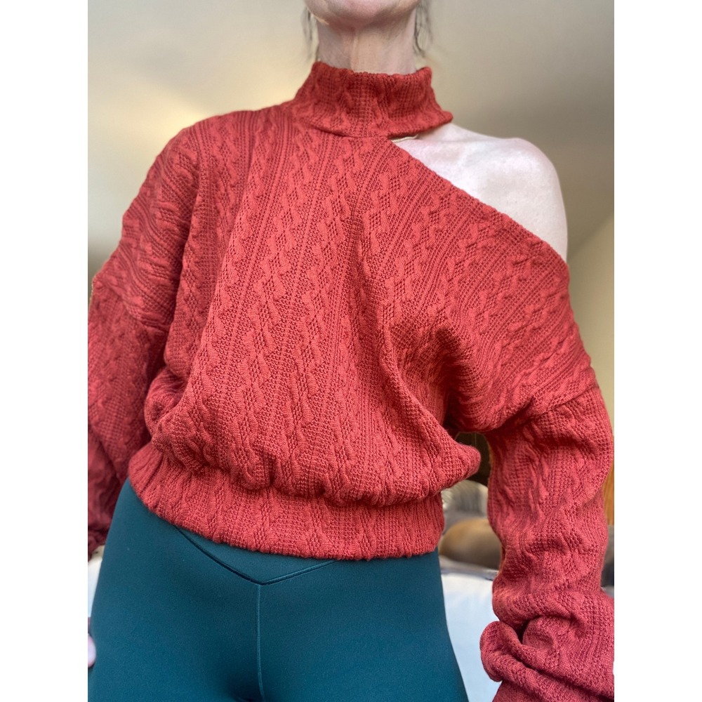 Fashion Nova Women‎ Rust Orange Cable Knit Cutout Mock Neck Cropped Sweater M